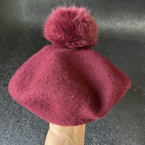 Unbranded Women's Burgundy Beret Faux Fur Pom Pom Coquette Girly Retro Hat
